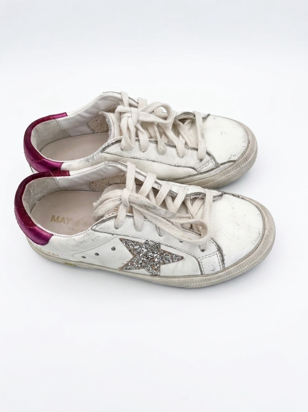 Golden Goose Kids May Sneakers White Leather Purple Suede Glitter Star Sz 30(13)